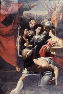 Fotofast, Ravenna, Duomo di San Giovanni in Fonte, Guido Reni, Mosè con il popolo Ebreo che raccoglie la manna, part. durante il restauro Decio e Benito Podio, trasparenza colore/ pellicola, CC BY-NC-ND