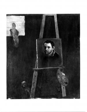 A. Villani & Figli, Firenze, Galleria degli Uffizi, Carracci Annibale, Autoritratto su cavalletto, Mostra "I Carracci", gelatina bromuro d'Ag/ carta, CC BY-NC-ND