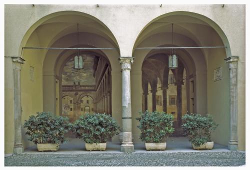 Gigli, Attilio, Modena, Pal. Carandini, portico interno con veduta prospettica, trasparenza colore/ pellicola, CC BY-NC-ND