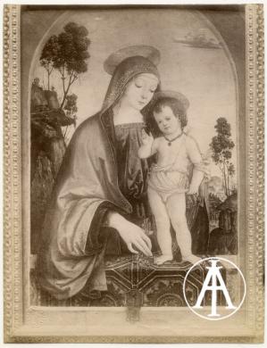 Spooner, W.M. & Co., Trevi (PG), chiesa di San Francesco, Bernardino di Betto detto Pinturicchio (Perugia, 1454-Siena, 1513), dipinto su tavola raffigurante la Madonna col Bambino, fine sec. XV., albumina, CC BY-SA