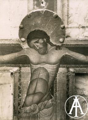 Gabinetto Fotografico Nazionale, Assisi (PG), basilica di Santa Maria degli Angeli, Museo della Porziuncola: Giunta Pisano, croce dipinta, particolare della figura di Cristo, gelatina ai sali d'argento, CC BY-SA