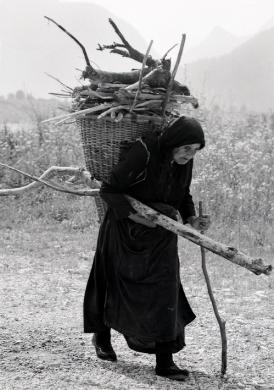 Ruggero Lorenzi, Raccoglitrice di legna in Valcellina, stampa ai sali d'argento, CC BY-SA