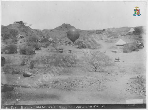Comandante Capitano Alessandro Pecori Giraldi, Parco Aerostatico in Eritrea. Corpo Genio Specialisti d'Africa. Saati nord: veduta generale, Gelatina ai sali d'argento, CC BY-SA Comandante Capitano Alessandro Pecori Giraldi, Parco Aerostatico in Eritrea. Corpo Genio Specialisti d'Africa. Saati nord: veduta generale, Gelatina ai sali d'argento, CC BY-SA