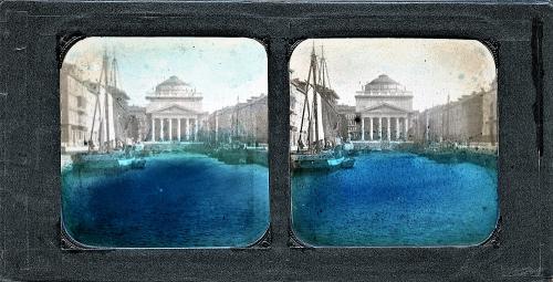 Trieste, il canale con lo sfondo della Chiesa di S. Antonio, 1900 circa, Diapositiva su vetro alla gelatina  bromuro d'argento, CC BY-NC-SA