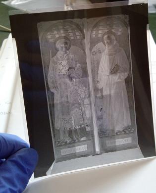 Vincenzo Foppa, Polittico di Santa Maria delle Grazie, Pinacoteca di Brera, particolare, negativo su pellicola: restauro 1990-1993, CC BY-SA