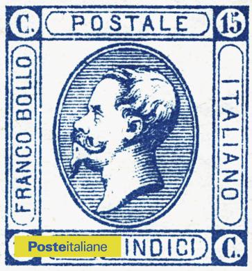 1863. Per la prima volta su un francobollo dell’Italia post unitaria compare la parola italiano. Nell'ovale, Re Vittorio Emanuele II, CC BY-NC-ND