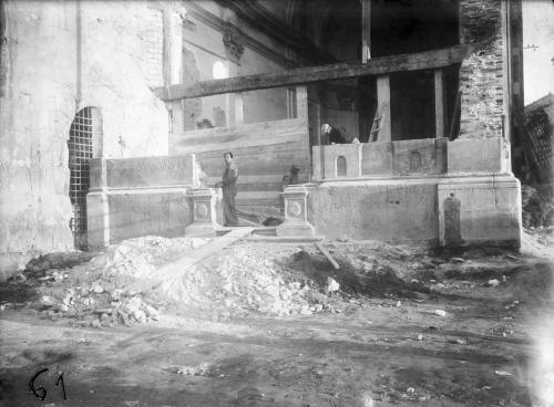 Eusebi, Alberto, La facciata di San Michele a smontaggio quasi ultimato durante i lavori di arretramento, 1936, gelatina a sviluppo, CC BY-SA