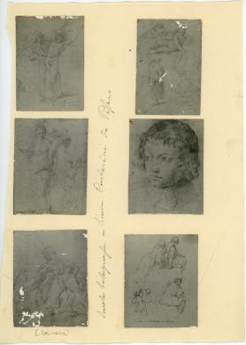 Anonimo, Sei stampe fissate con colla su foglio di carta, disegni attribuibili a Simone Cantarini, Aristotipo/gelatina a sviluppo/carta, CC BY-NC-ND