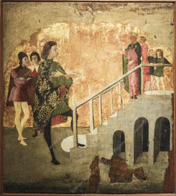 Archivio fotografico Galleria Reg. di Palazzo Bellomo (foto Gallitto G.), San Cristoforo al servizio del re, seconda metà del XV secolo, pittore ignoto vicino a Lazzaro Bastiani, Ripresa in interni, CC BY-NC-ND