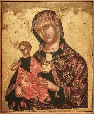 Archivio fotografico Galleria Reg. di Palazzo Bellomo (foto Gallitto G.), Madonna con bambino, tempera su tavola, sec. XVI, pittore ignoto, da Siracusa, Ripresa in interni, CC BY-NC-ND