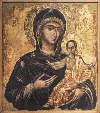 Archivio fotografico Galleria Reg. di Palazzo Bellomo (foto Gallitto G.), Madonna con bambino, tempera su tavola, sec. XVI, pittore ignoto da Siracusa, Ripresa in interni, CC BY-NC-ND