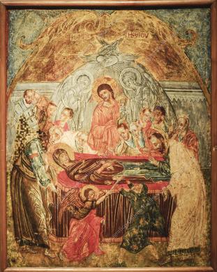 Archivio fotografico Galleria Reg. di Palazzo Bellomo (foto Gallitto G.)., Transito della vergine, tempera su tavola, sec. XVI, pittore ignoto, Ripresa in interni, CC BY-NC-ND