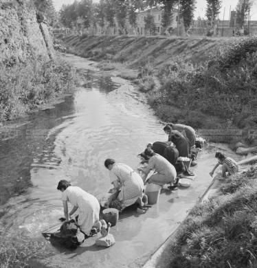 Nascimben, Aldo, Treviso, lavandaie sulla fossa esterna delle mura, anni '30-'40 - Fondo Aldo Nascimben -, gelatina al bromuro d'argento/ pellicola, CC BY-SA