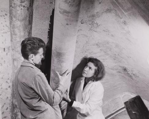 Cantiere di restauro nel Santuario di Santa Maria delle Grazie a Monza, positivo su carta, 1967, CC BY-SA