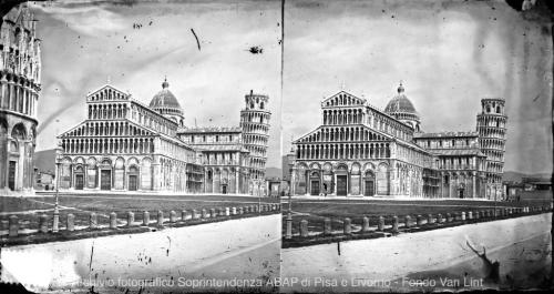 Enrico Van Lint, Pisa, Veduta del Duomo e del Campanile (Torre), fine XIX secolo secolo, collodio su vetro, CC BY-NC-SA